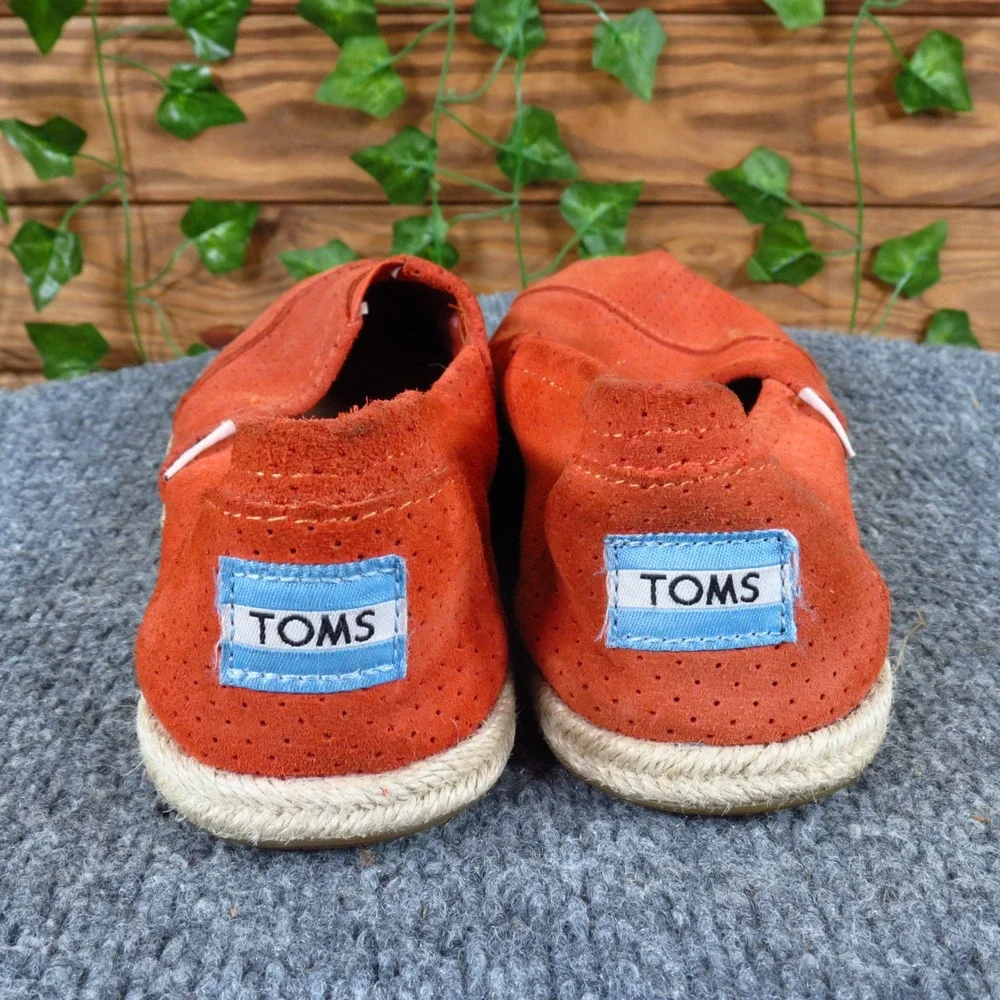 TOMS Perforated Suede Espadrille‎ Women Shoe Size 6.5 Casual Slip On Flat Orange